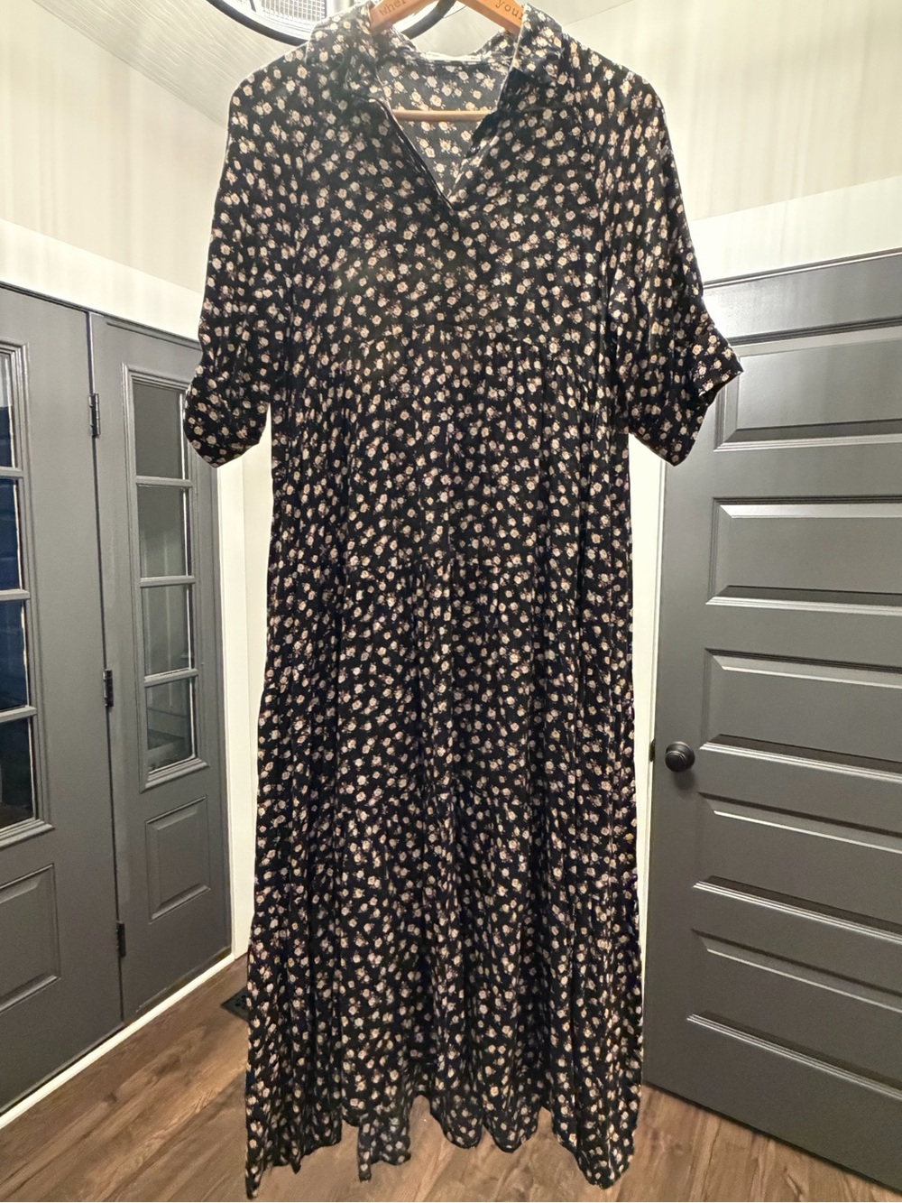 NATURAL LIFE Black Maxi Dress with Pink Floral Print